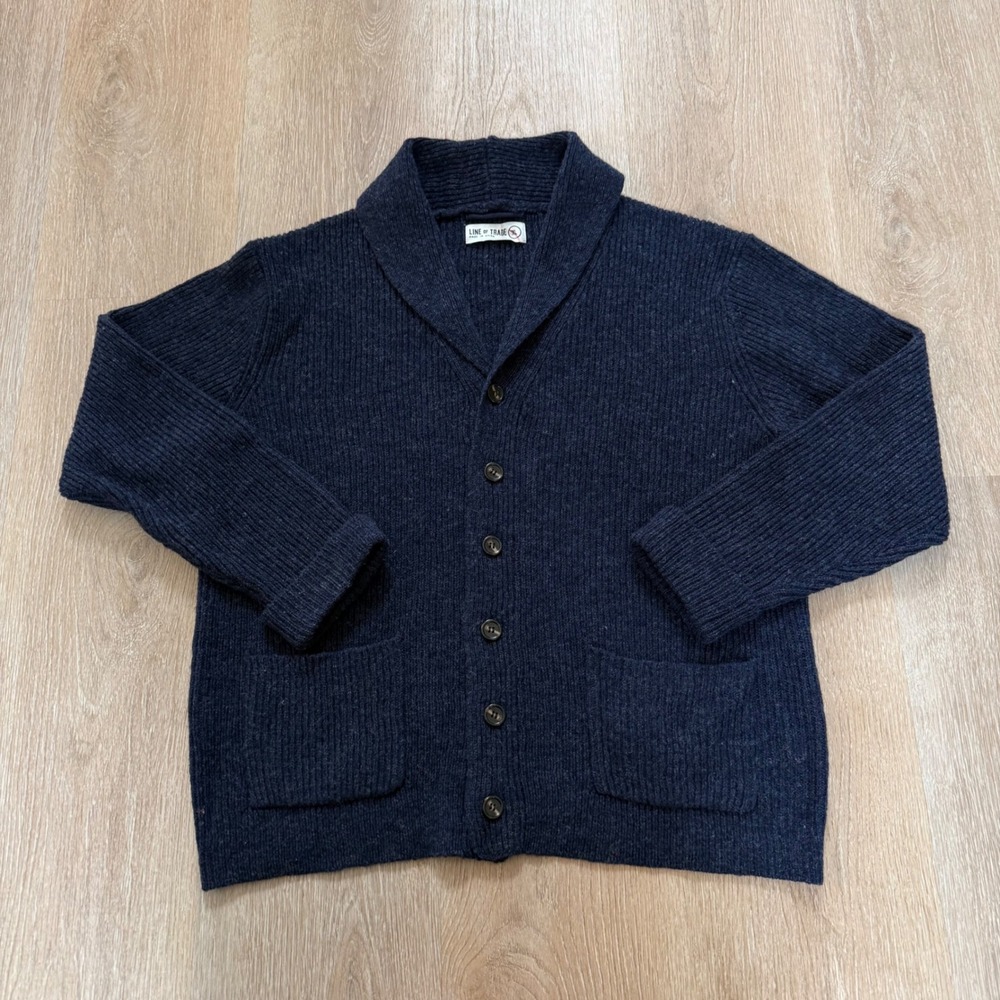 Line of Trade Shetland Wool Shawl Collar Cardigan Mens XL Navy Blue Heavy Knit